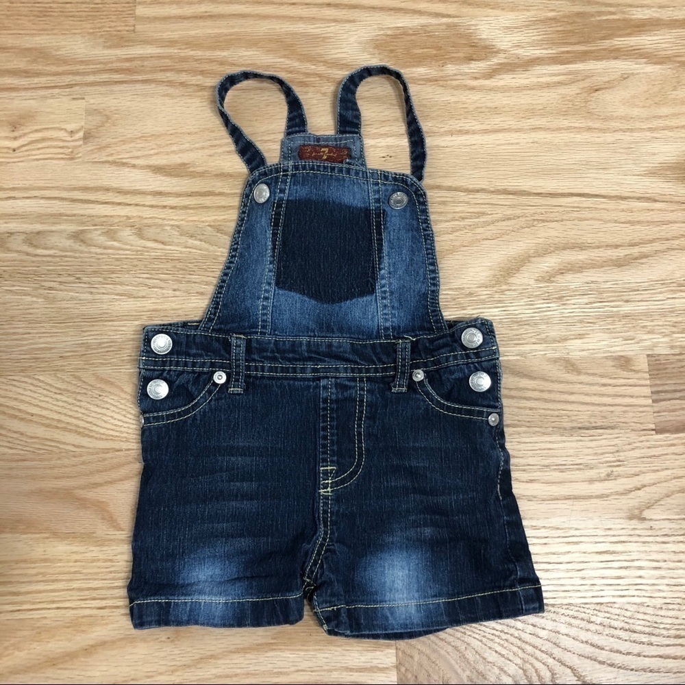 7 For All Mankind Denim Shortalls 18 months Jean Shorts Overalls Girls Kids Baby